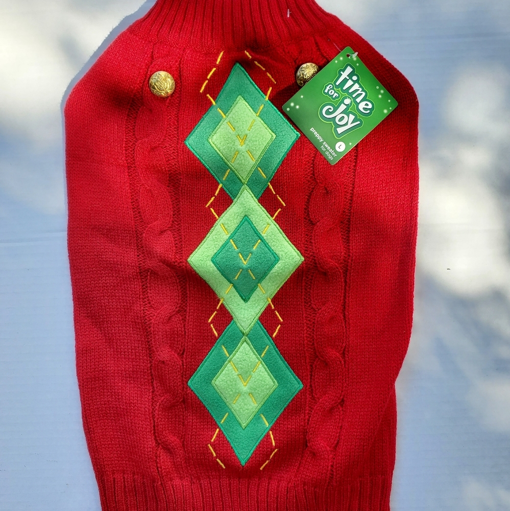 Time for Joy Holiday Red Argyle Dog Sweater, Large
